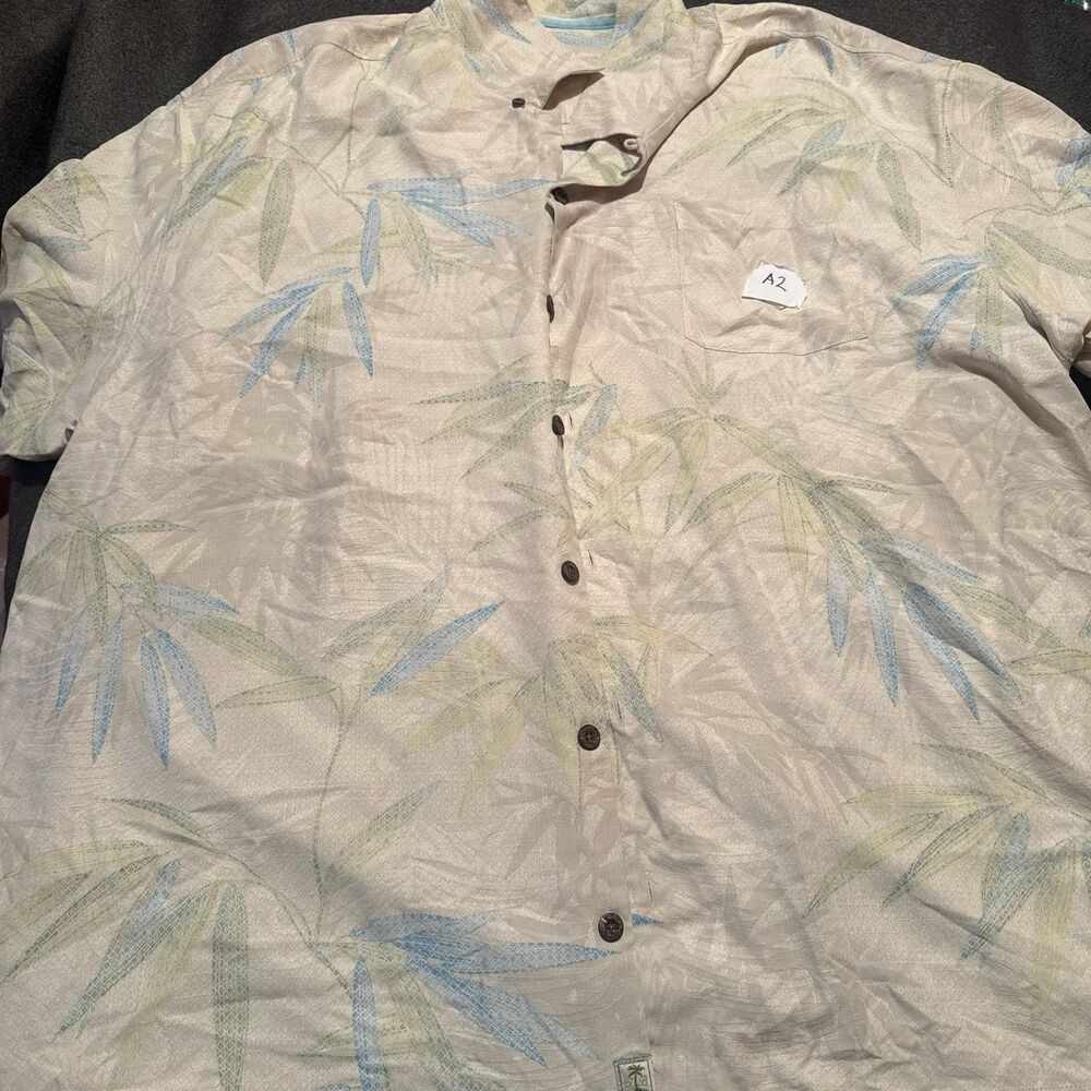 Tommy Bahama Mens Button Up Shirt XXL Double Extra Large Off White Leaves Silk